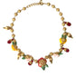 Dolce & Gabbana Multicolor Roses Crystals Gold Ball Chain Necklace