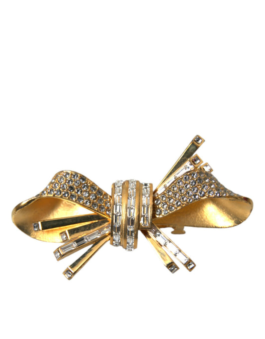 Dolce & Gabbana Gold Tone Brass Bow Crystal Women Hair Clip