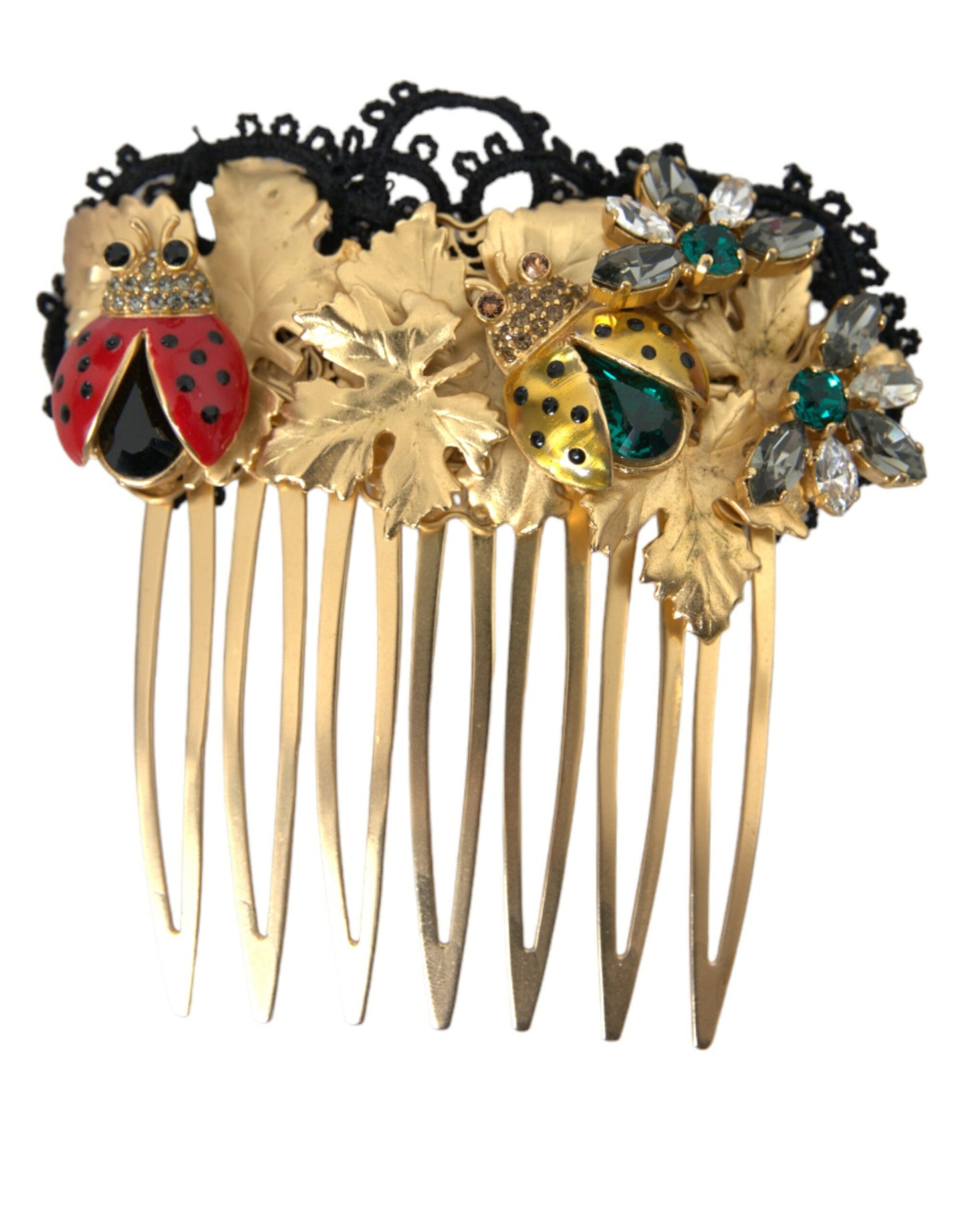 Dolce & Gabbana Gold Brass Crystal Lady Bug Women Hair Comb