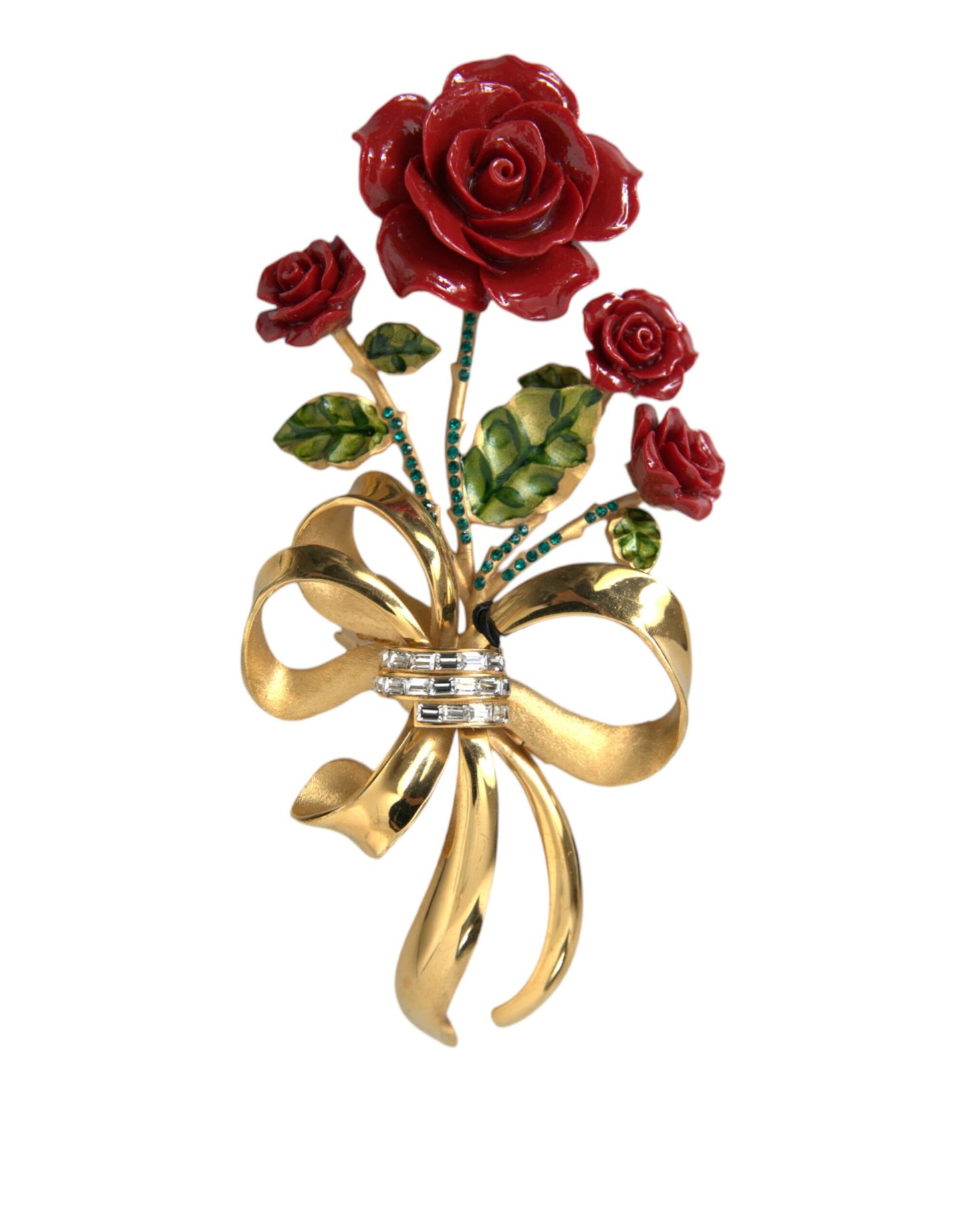 Dolce & Gabbana Gold Tone Brass Rose Crystal Women Hair Clip