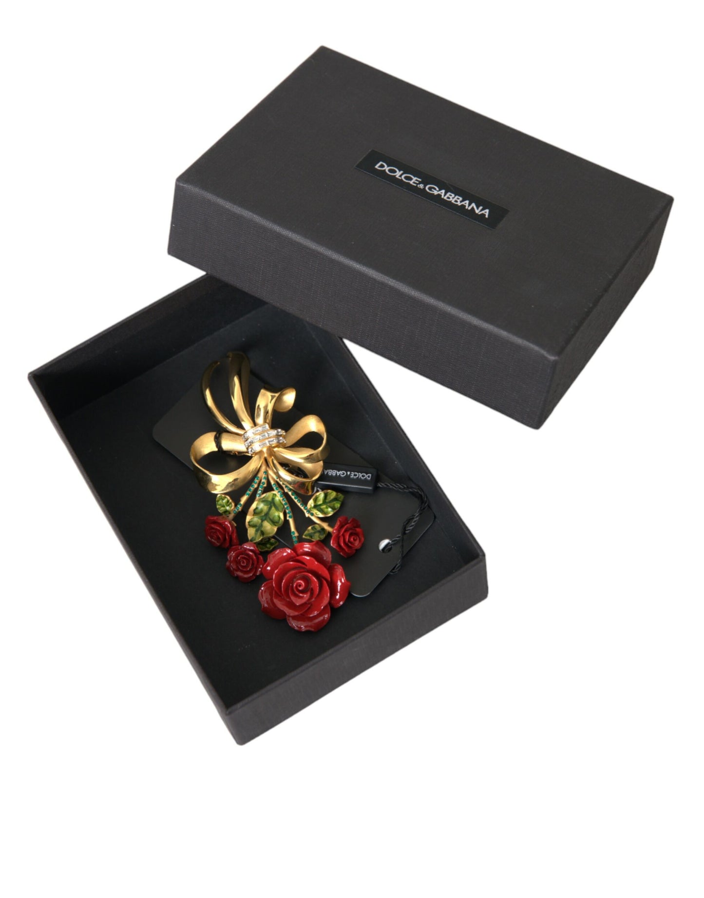 Dolce & Gabbana Gold Tone Brass Rose Crystal Women Hair Clip