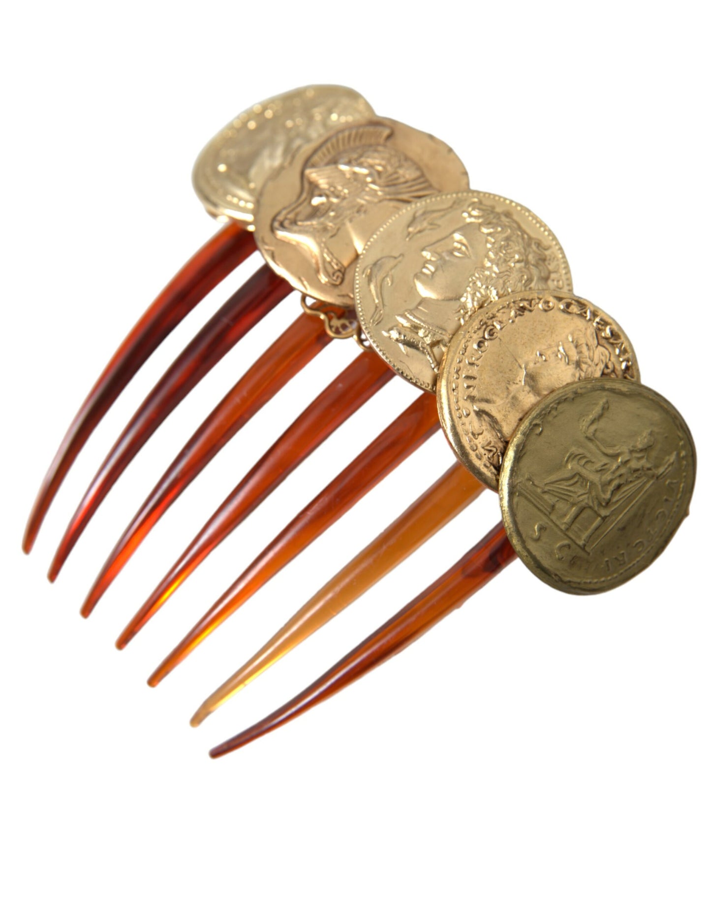 Dolce & Gabbana Gold Tone Brass Coins Plastic Women Hair Comb