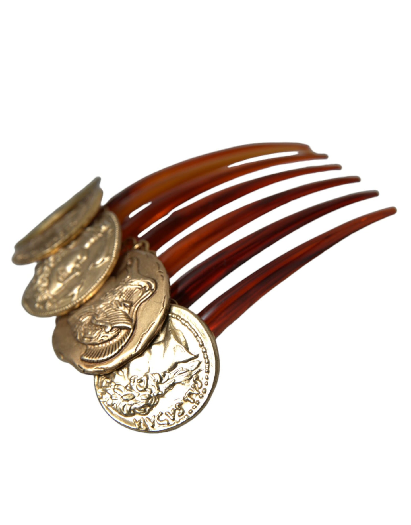 Dolce & Gabbana Gold Tone Brass Coins Plastic Women Hair Comb