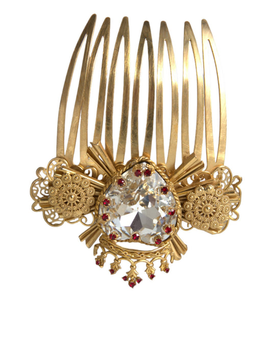 Dolce & Gabbana Gold Brass Crystal Heart Women Hair Comb