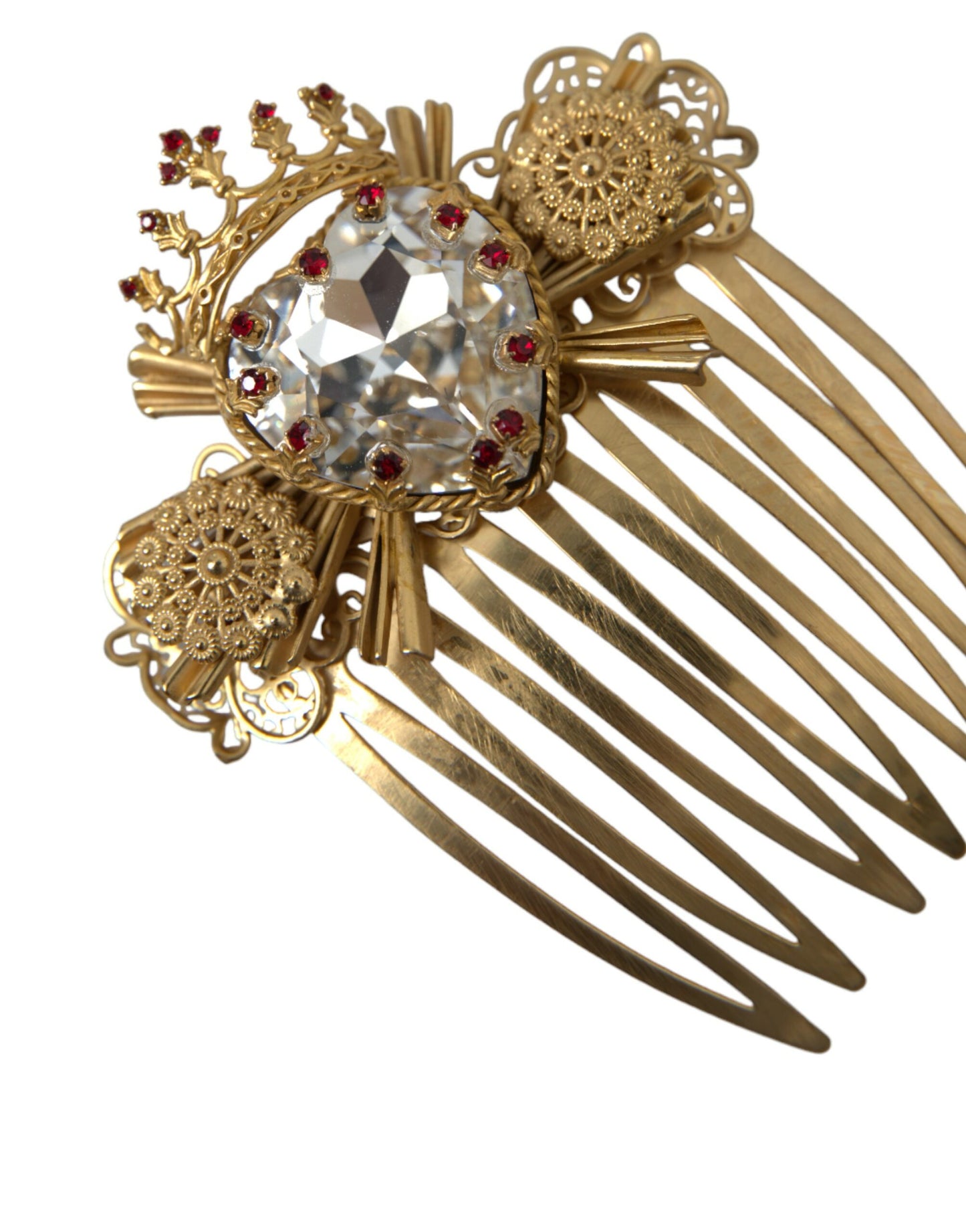 Dolce & Gabbana Gold Brass Crystal Heart Women Hair Comb