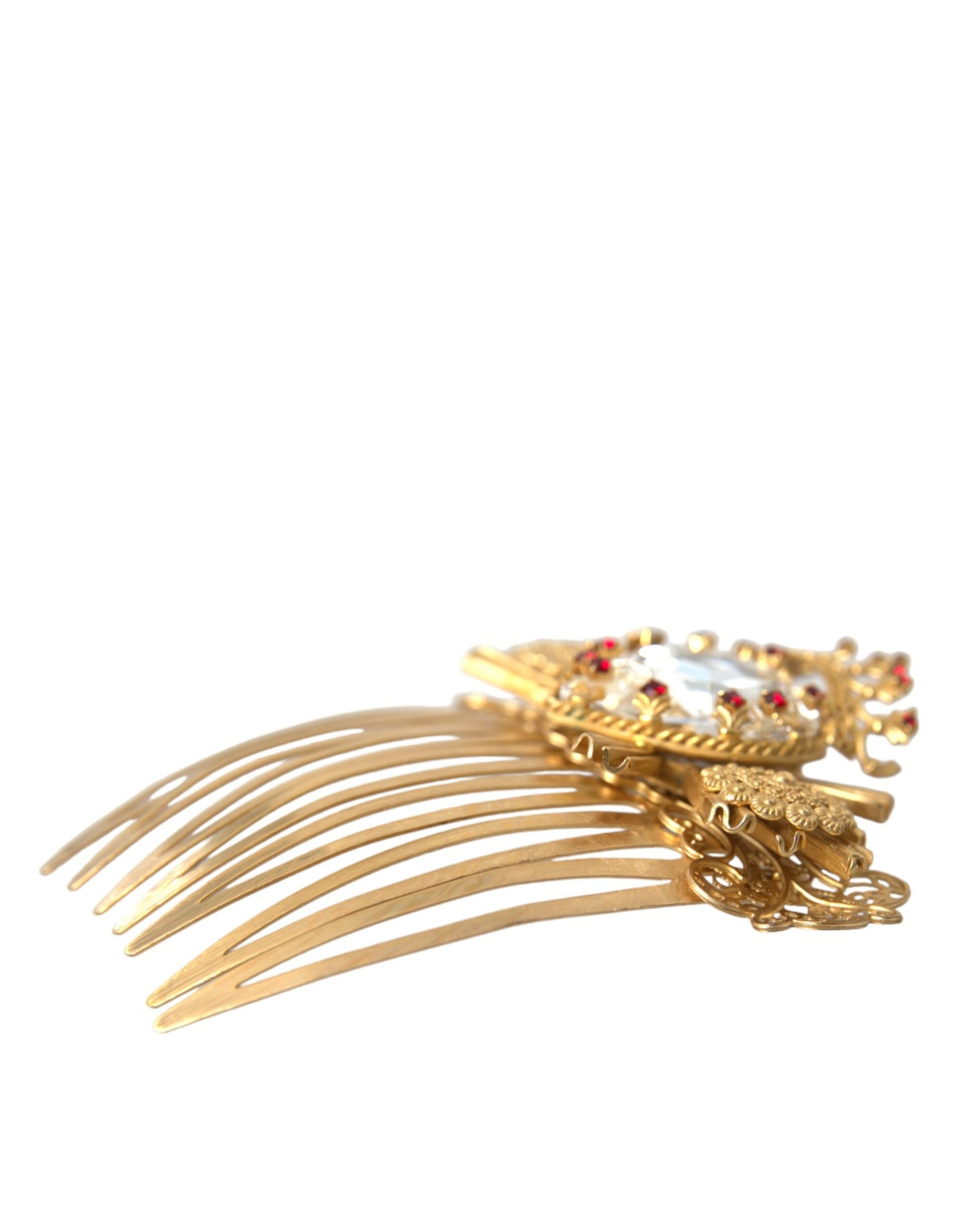 Dolce & Gabbana Gold Brass Crystal Heart Women Hair Comb