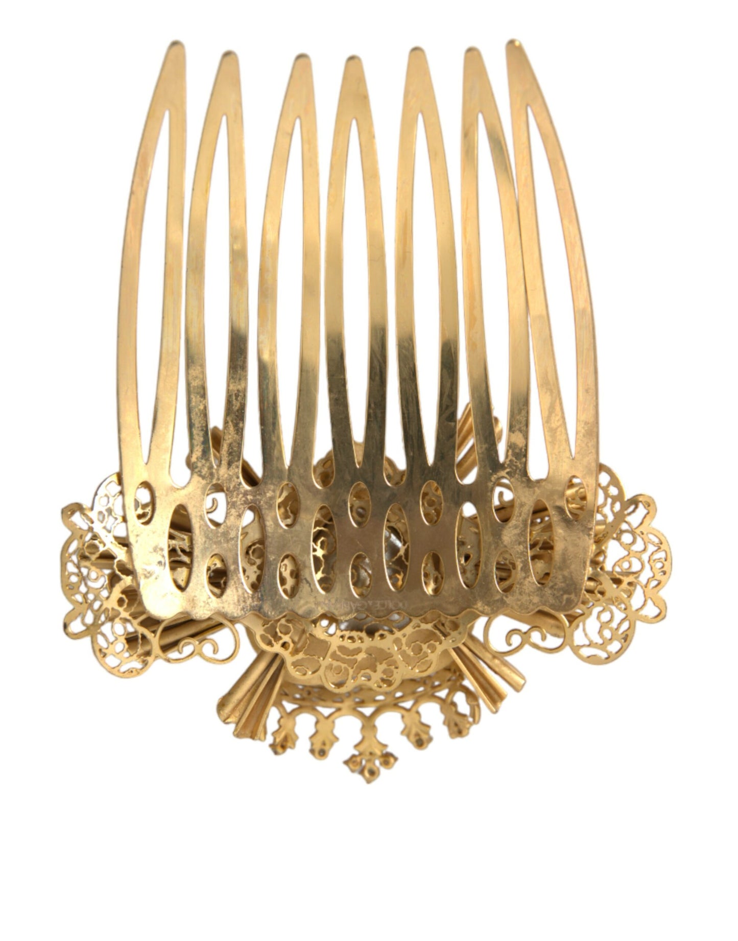 Dolce & Gabbana Gold Brass Crystal Heart Women Hair Comb