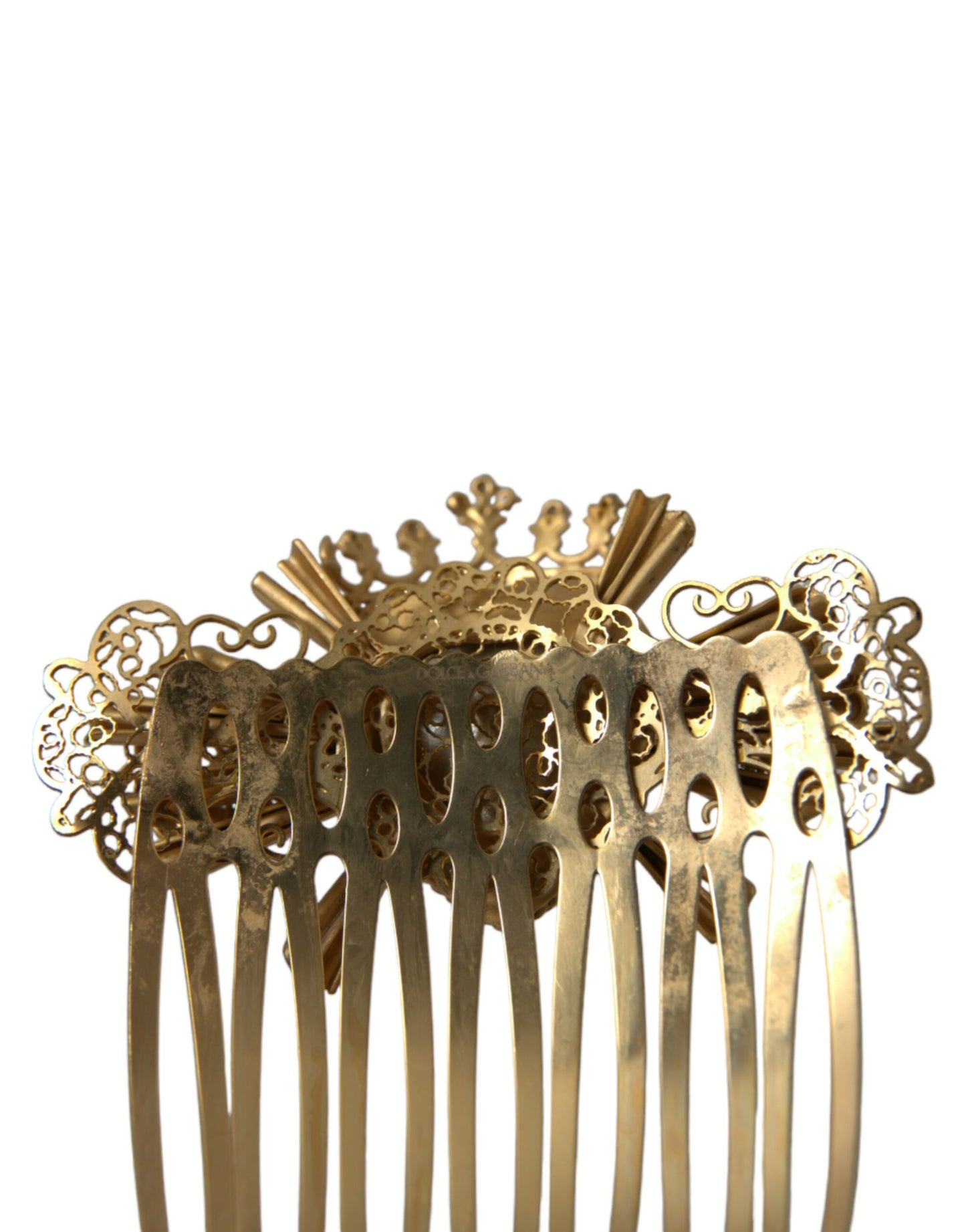 Dolce & Gabbana Gold Brass Crystal Heart Women Hair Comb