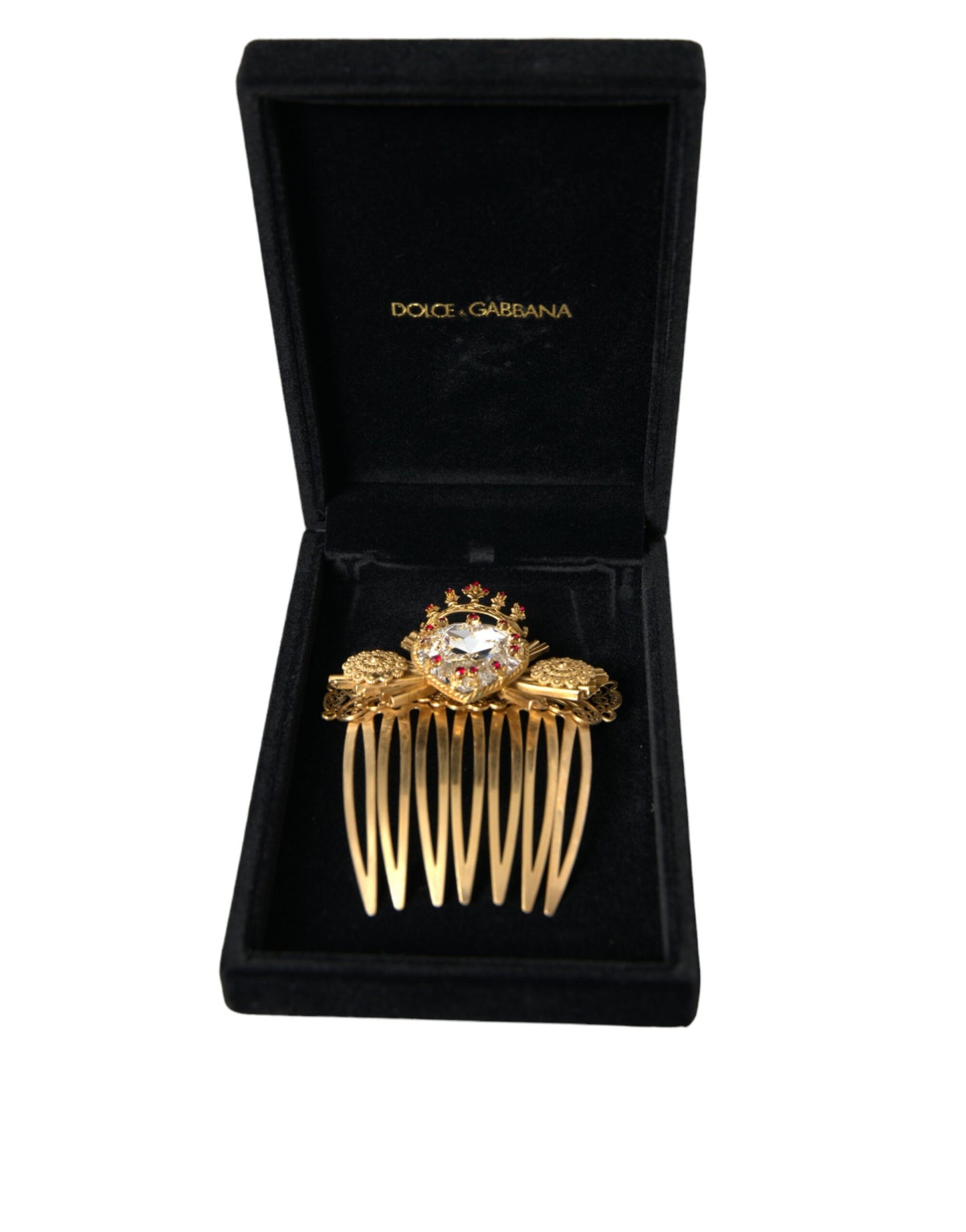 Dolce & Gabbana Gold Brass Crystal Heart Women Hair Comb