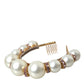 Dolce & Gabbana White Faux Pearl Crystal Embellished Headband Diadem