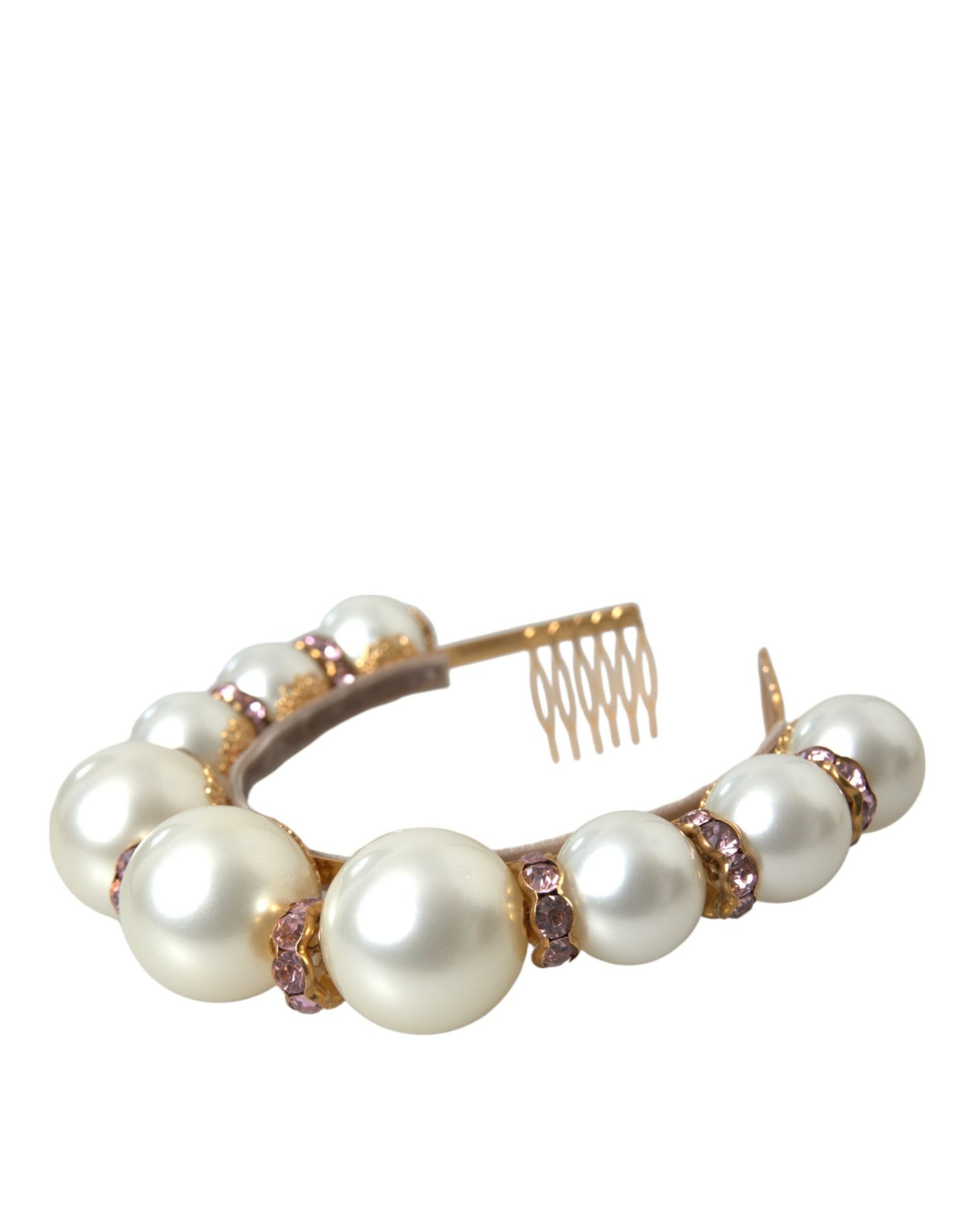 Dolce & Gabbana White Faux Pearl Crystal Embellished Headband Diadem