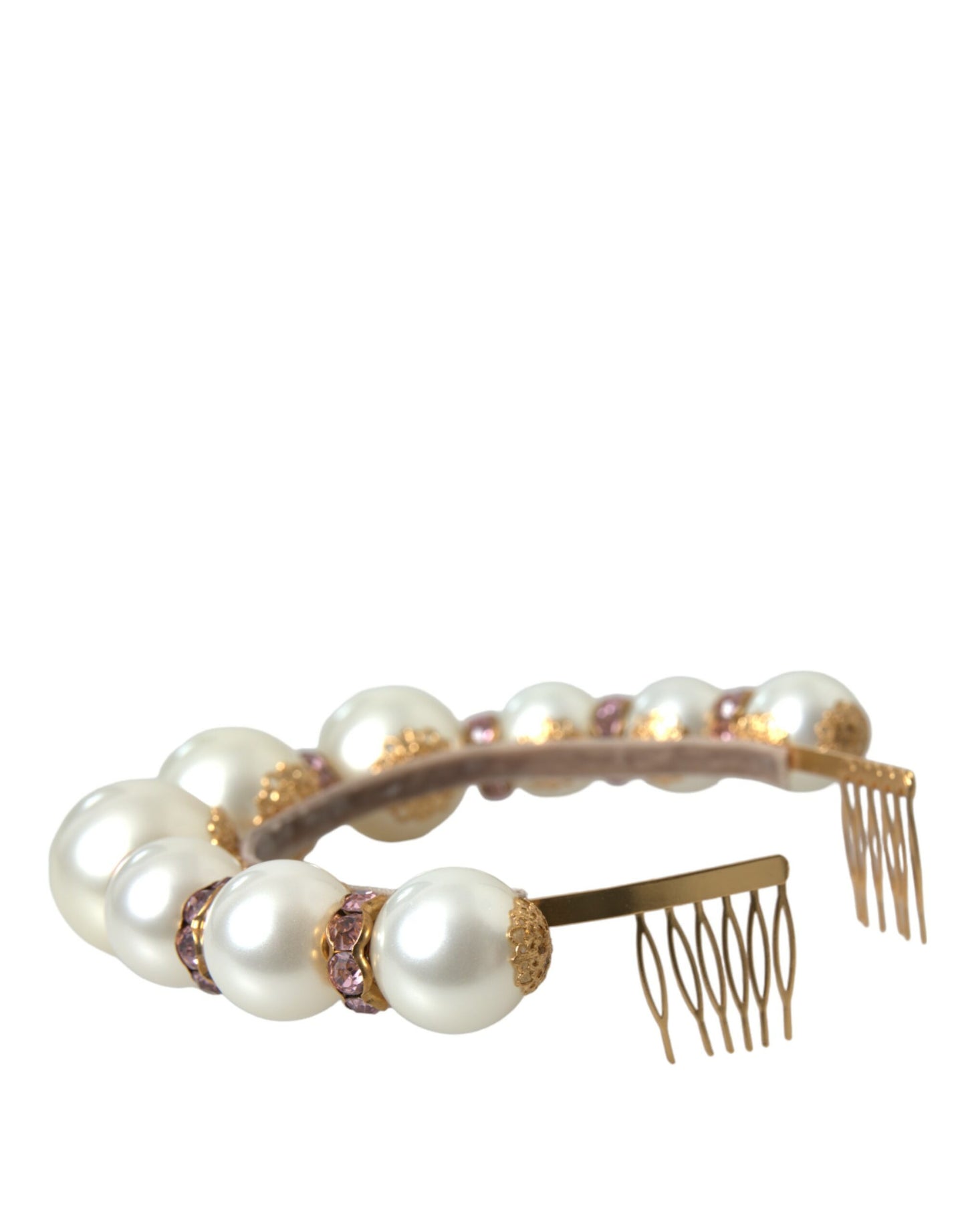 Dolce & Gabbana White Faux Pearl Crystal Embellished Headband Diadem