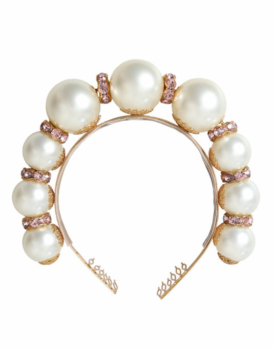 Dolce & Gabbana White Faux Pearl Crystal Embellished Headband Diadem