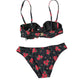 Dolce & Gabbana Black Red Roses Two Piece Swimwear Bikini