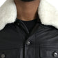 Dolce & Gabbana Black Leather Fur Collar Biker Coat Jacket