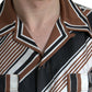 Dolce & Gabbana Brown White Silk Striped Short Sleeve Shirt