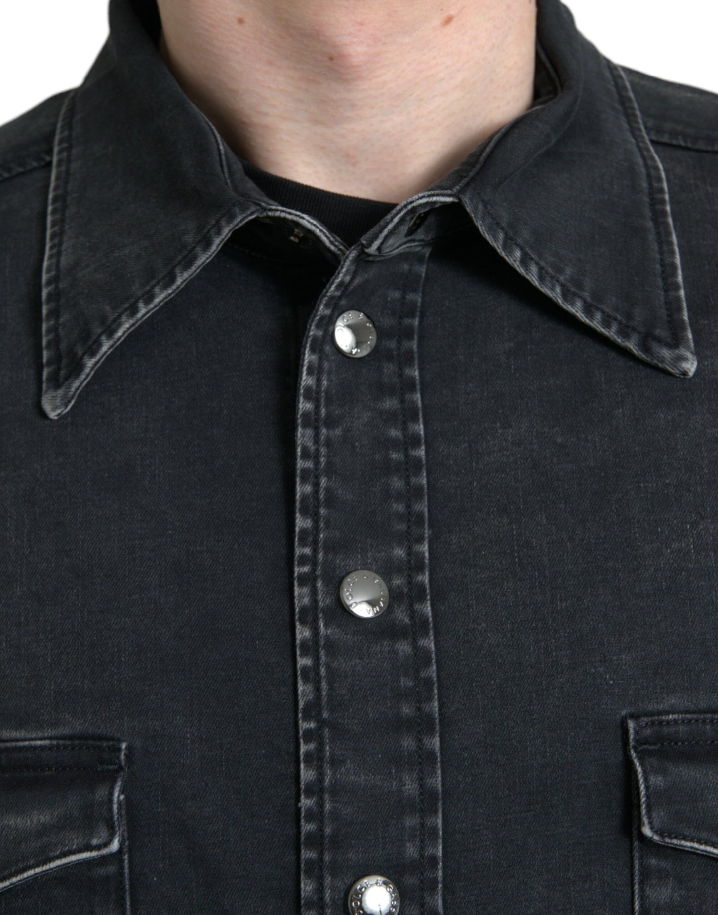 Dolce & Gabbana Black Cotton Long Sleeve Denim Casual Shirt