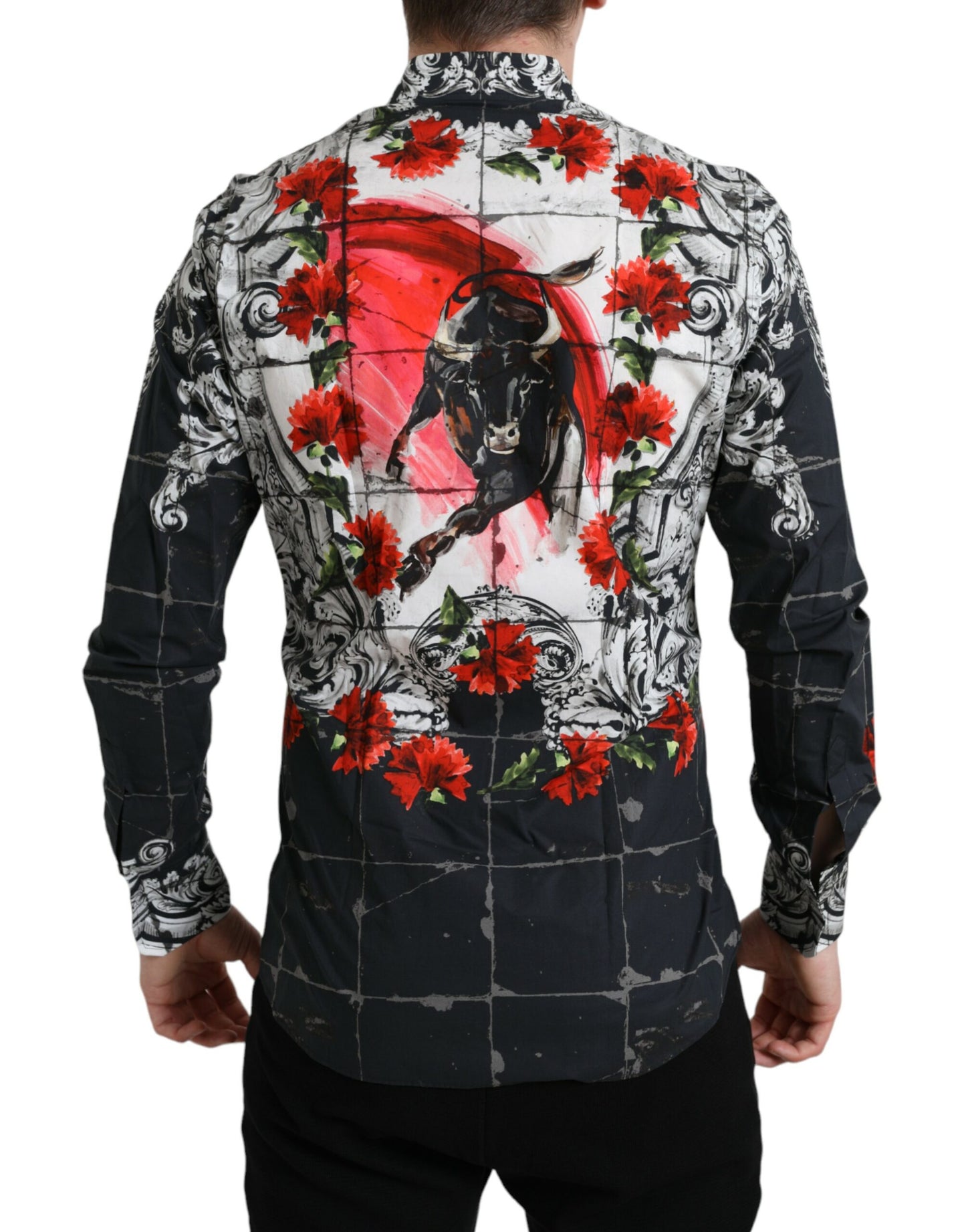 Dolce & Gabbana Slim Fit Floral Bull Cotton Dress Shirt