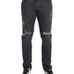 Dolce & Gabbana Gray Slim Fit Logo Plaque Cotton Denim Jeans