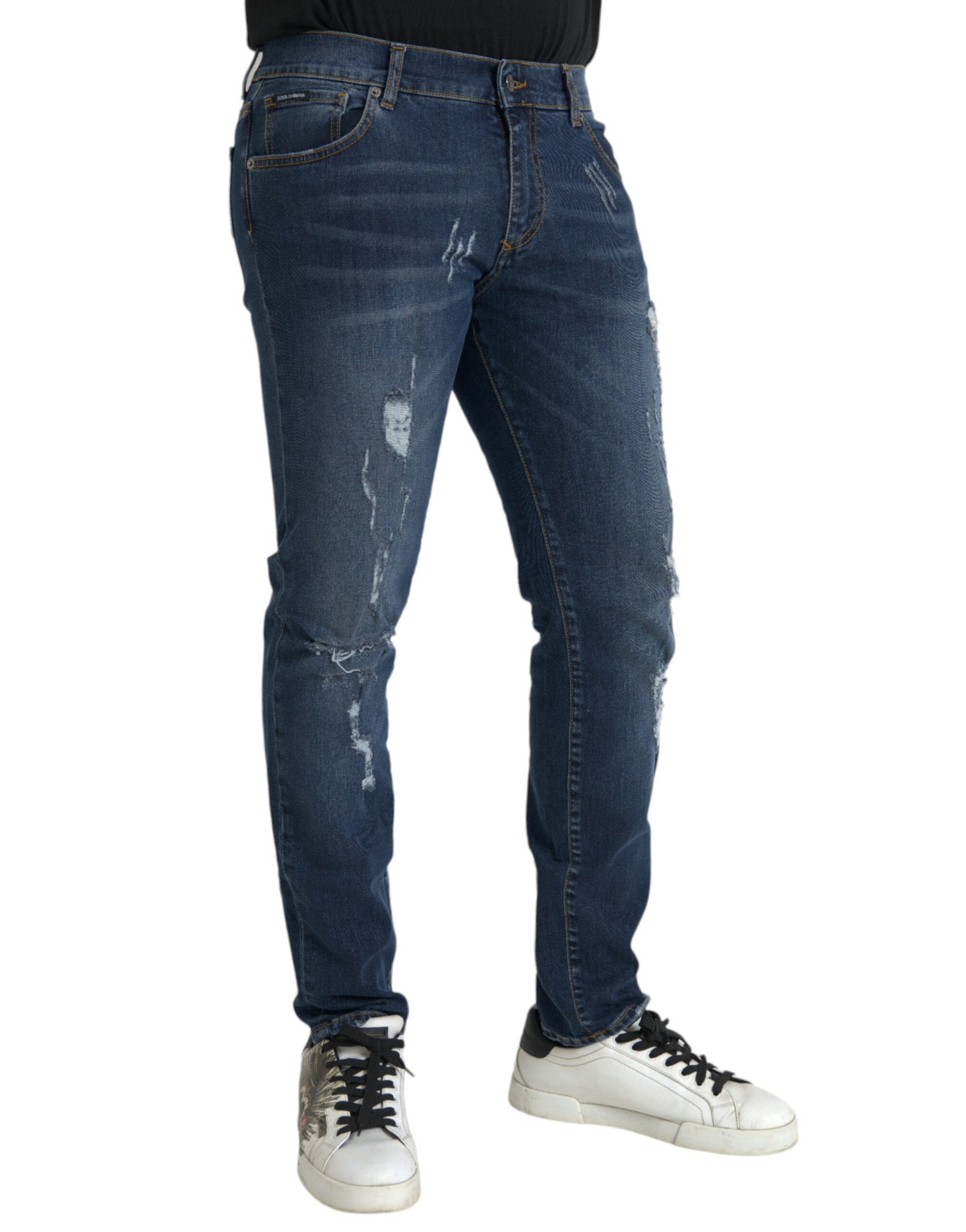 Dolce & Gabbana Blue Distressed Cotton Skinny Denim Jeans