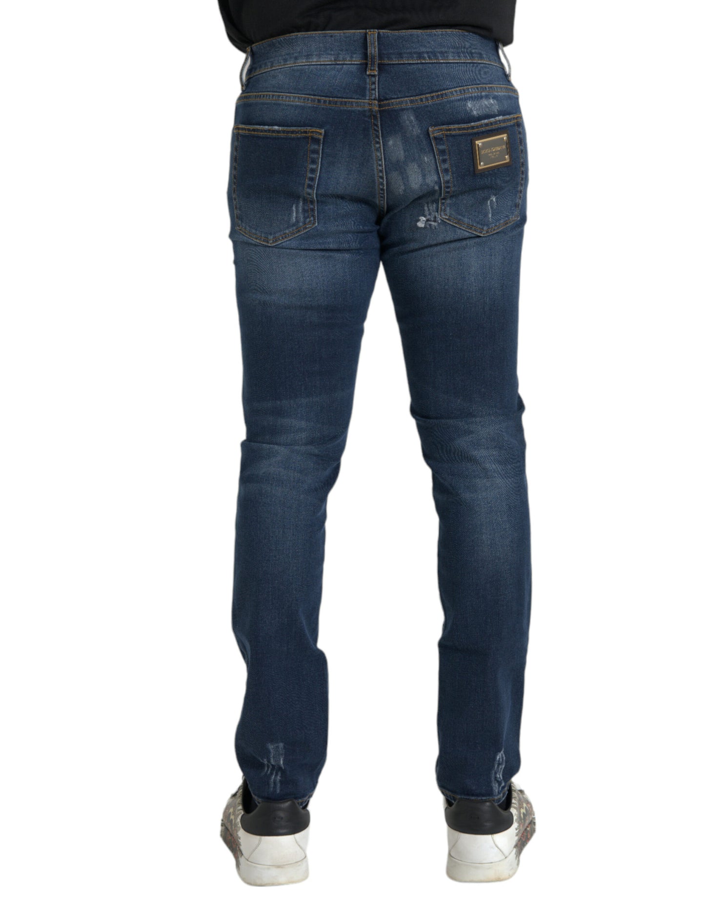 Dolce & Gabbana Blue Distressed Cotton Skinny Denim Jeans