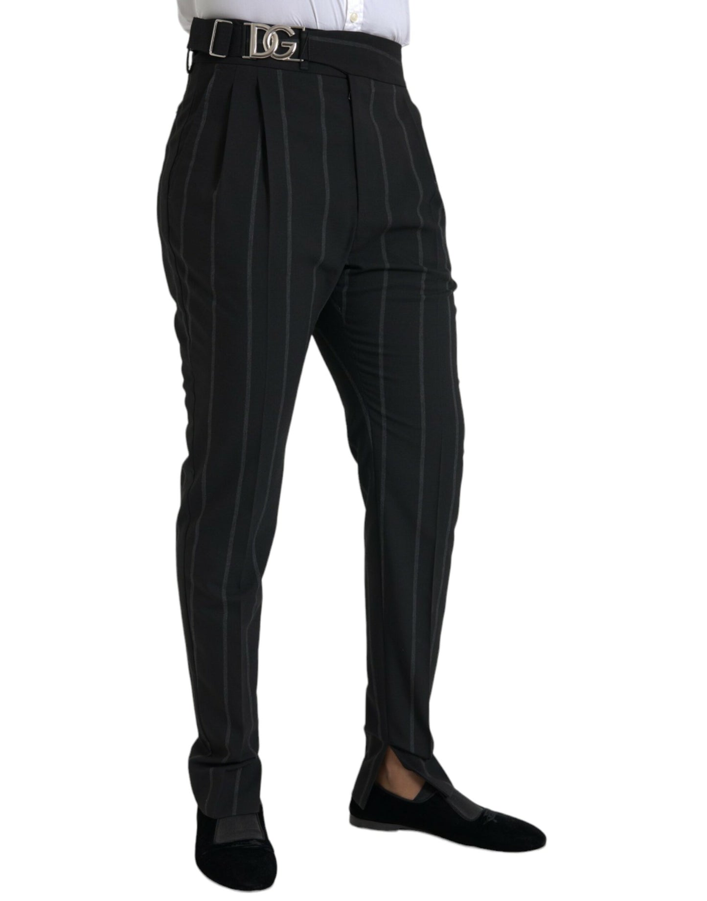 Dolce & Gabbana Black Striped Men Slim Dress Pants