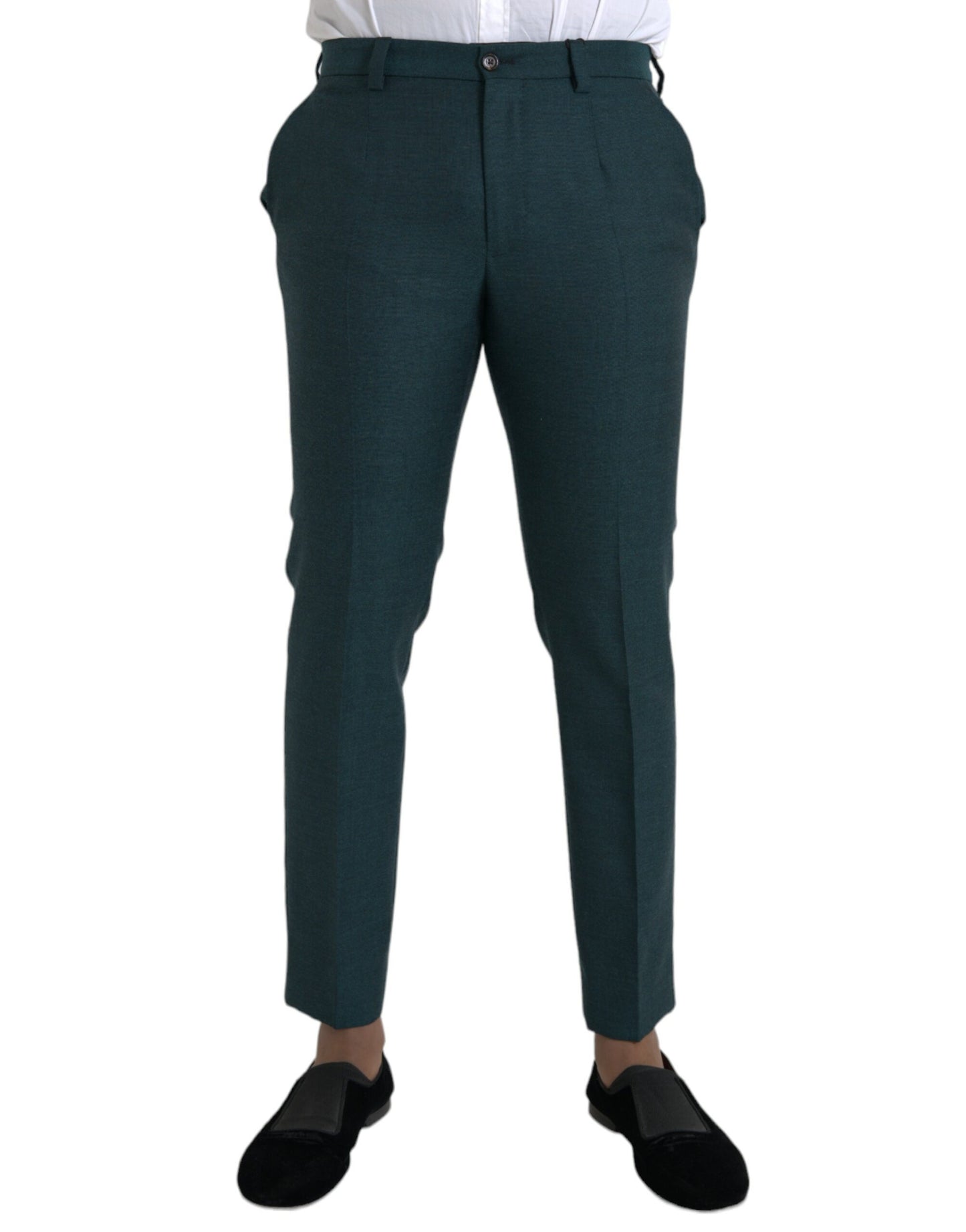 Dolce & Gabbana Green Wool Skinny Slim Dress Pants