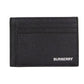 Burberry Chase Business Small Black Grained Leather Money Clip Card Case Wallet