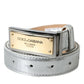 Dolce & Gabbana Silver Leather Metal Logo Buckle Belt Men