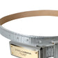 Dolce & Gabbana Silver Leather Metal Logo Buckle Belt Men