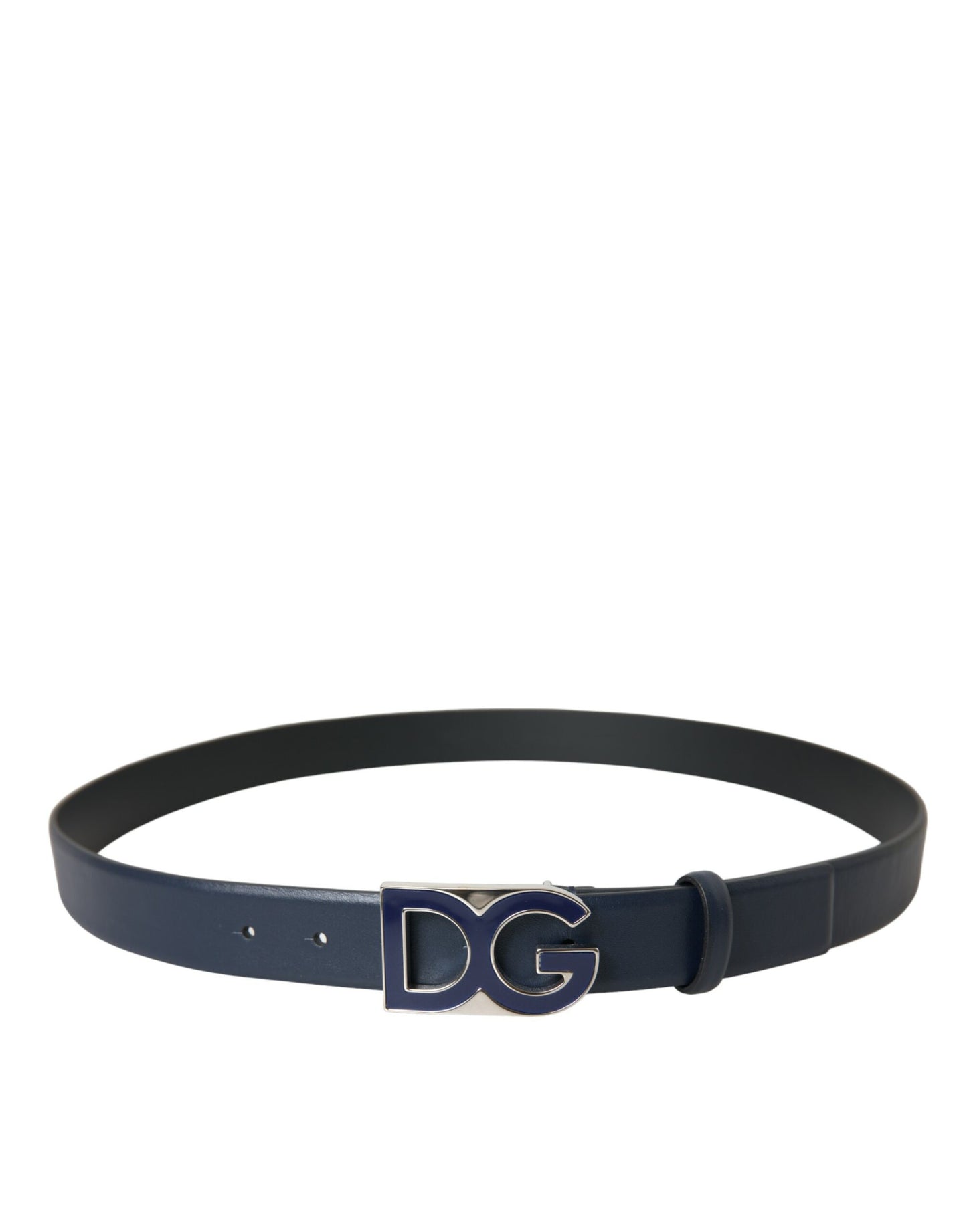 Dolce & Gabbana Blue Leather Metal Logo Buckle Belt Men