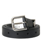 Dolce & Gabbana Black Leather Silver Metal Buckle Belt Men