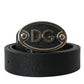 Dolce & Gabbana Black Leather Oval Logo Buckle Belt Men