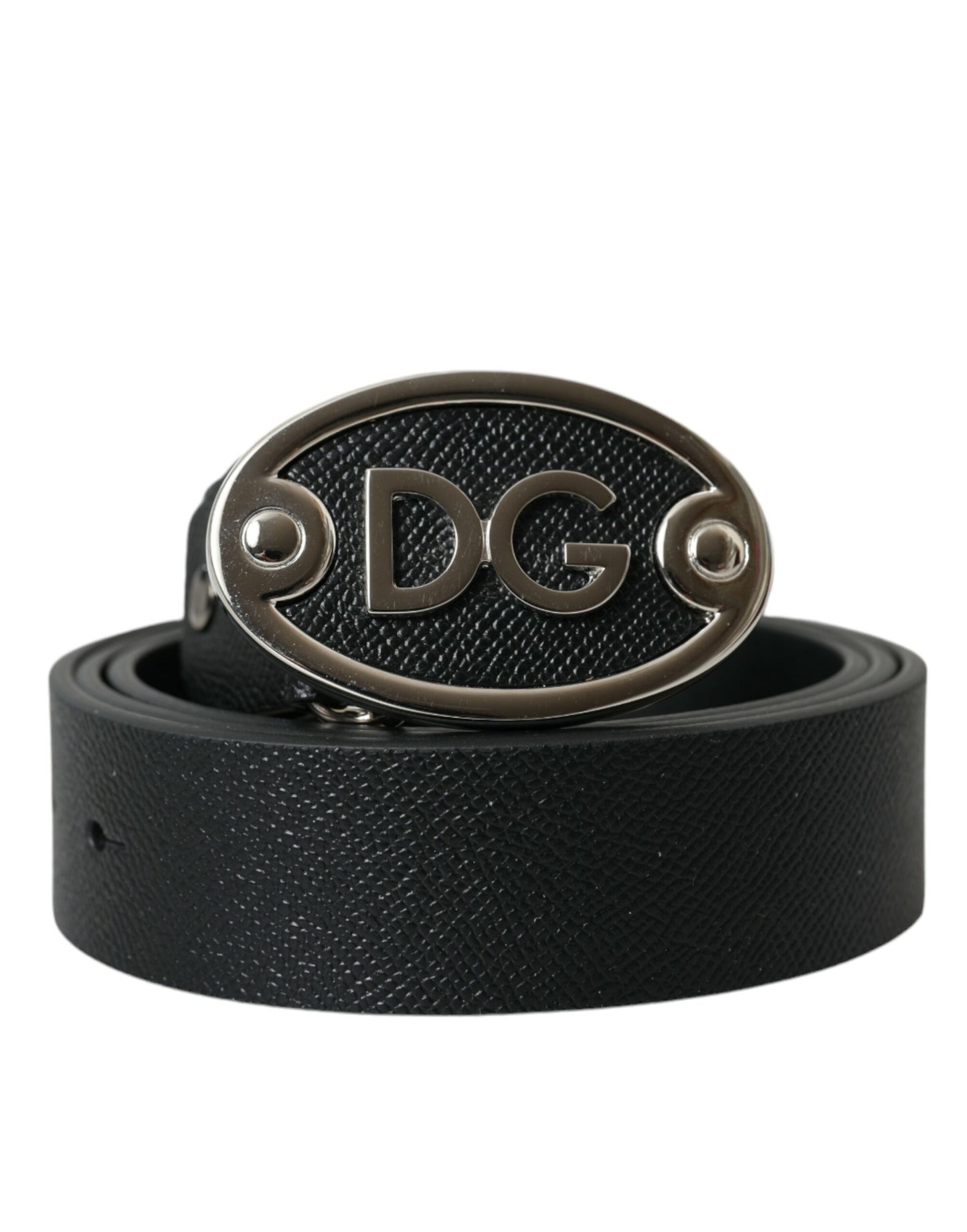 Dolce & Gabbana Black Leather Oval Logo Buckle Belt Men