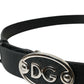 Dolce & Gabbana Black Leather Oval Logo Buckle Belt Men