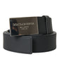 Dolce & Gabbana Black Leather Metal Square Buckle Belt Men