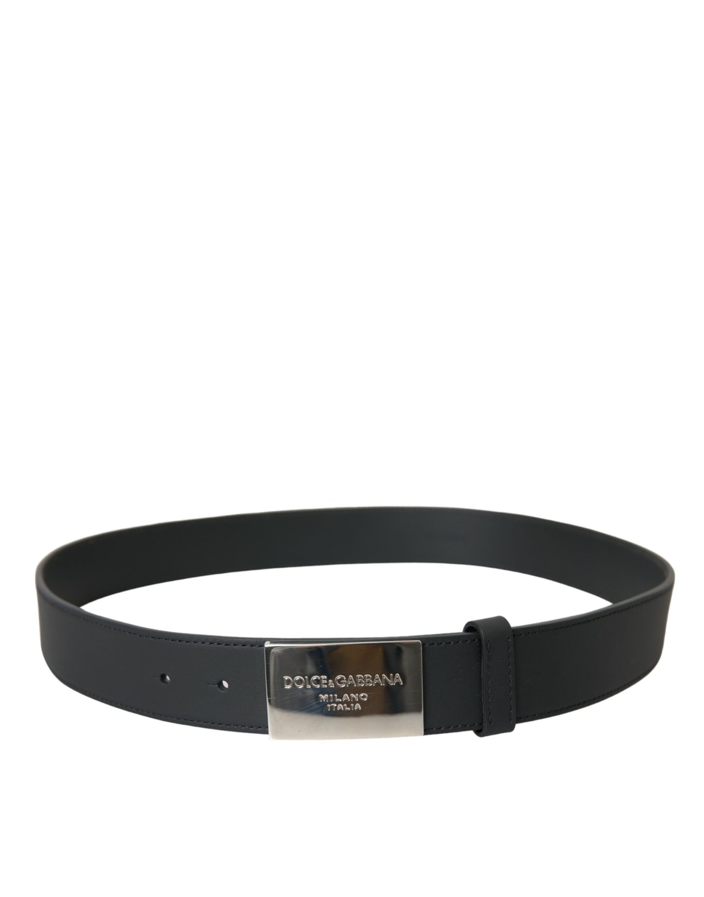 Dolce & Gabbana Black Leather Metal Square Buckle Belt Men