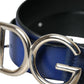 Dolce & Gabbana Blue Leather Silver Metal Logo Buckle Belt Men