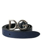 Dolce & Gabbana Blue Leather Silver Metal Logo Buckle Belt Men