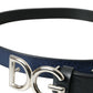 Dolce & Gabbana Blue Leather Silver Metal Logo Buckle Belt Men