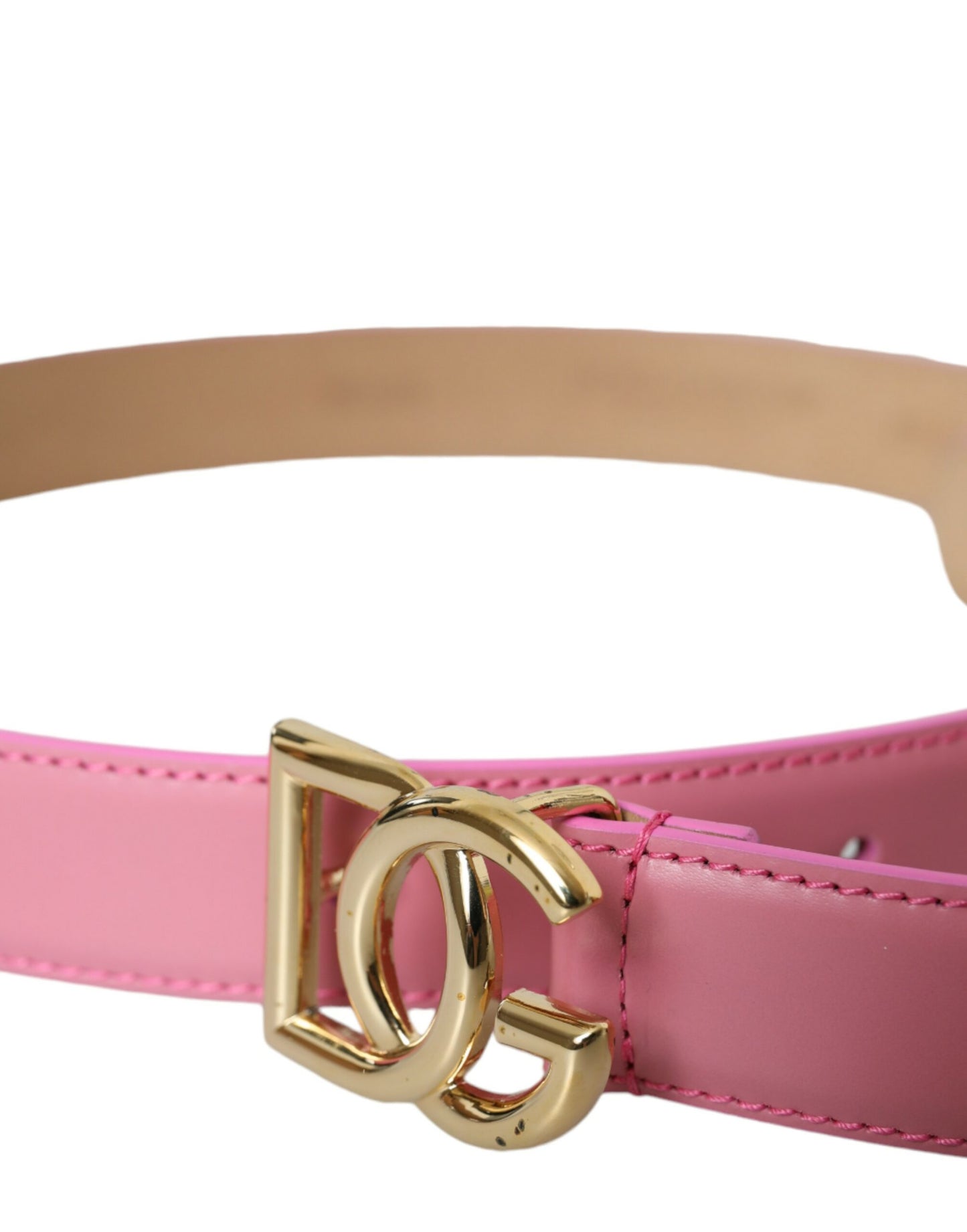 Dolce & Gabbana Pink Leather Gold Logo Metal Buckle Belt