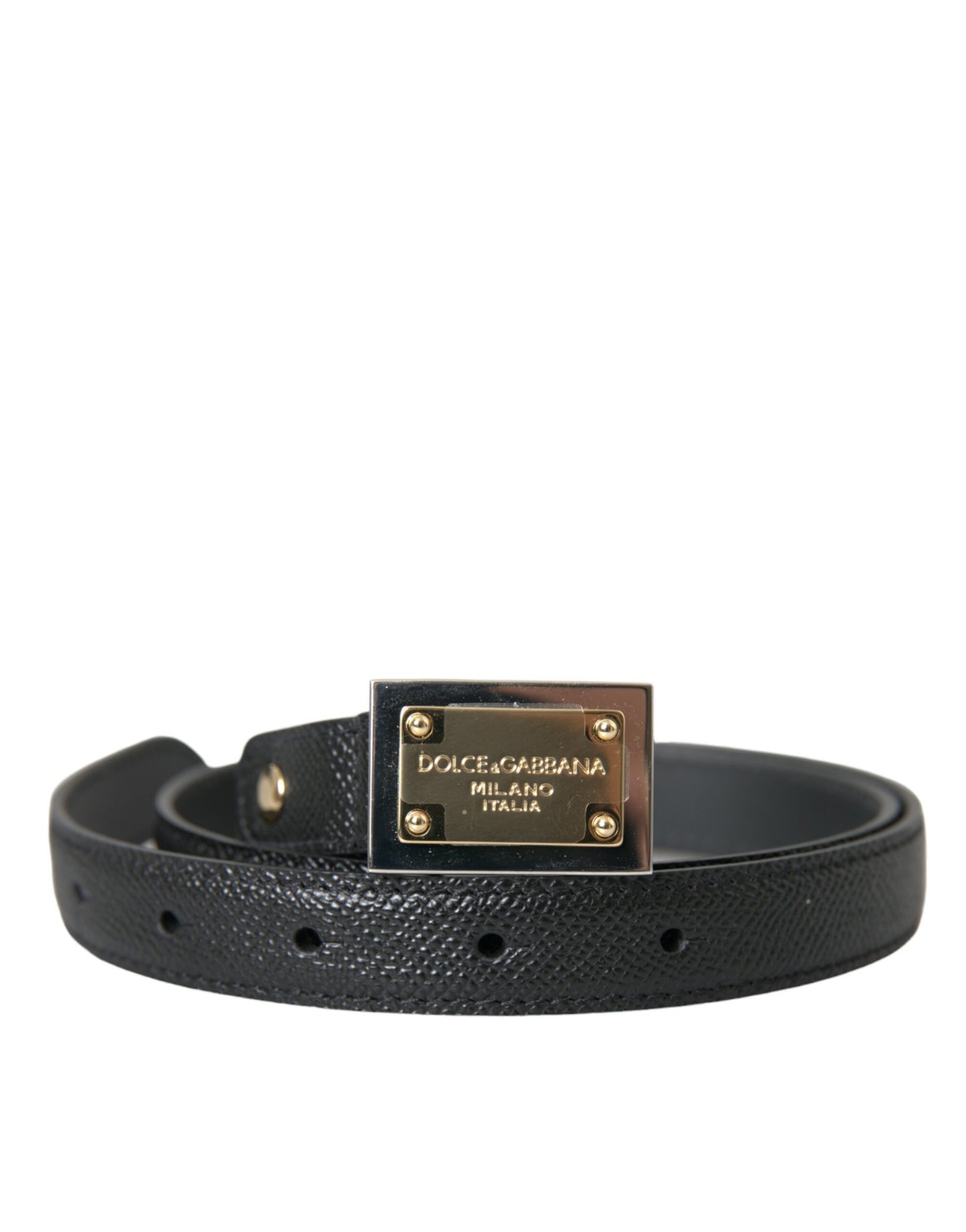 Dolce & Gabbana Black Leather Gold Square Metal Buckle Belt