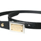 Dolce & Gabbana Black Leather Gold Square Metal Buckle Belt