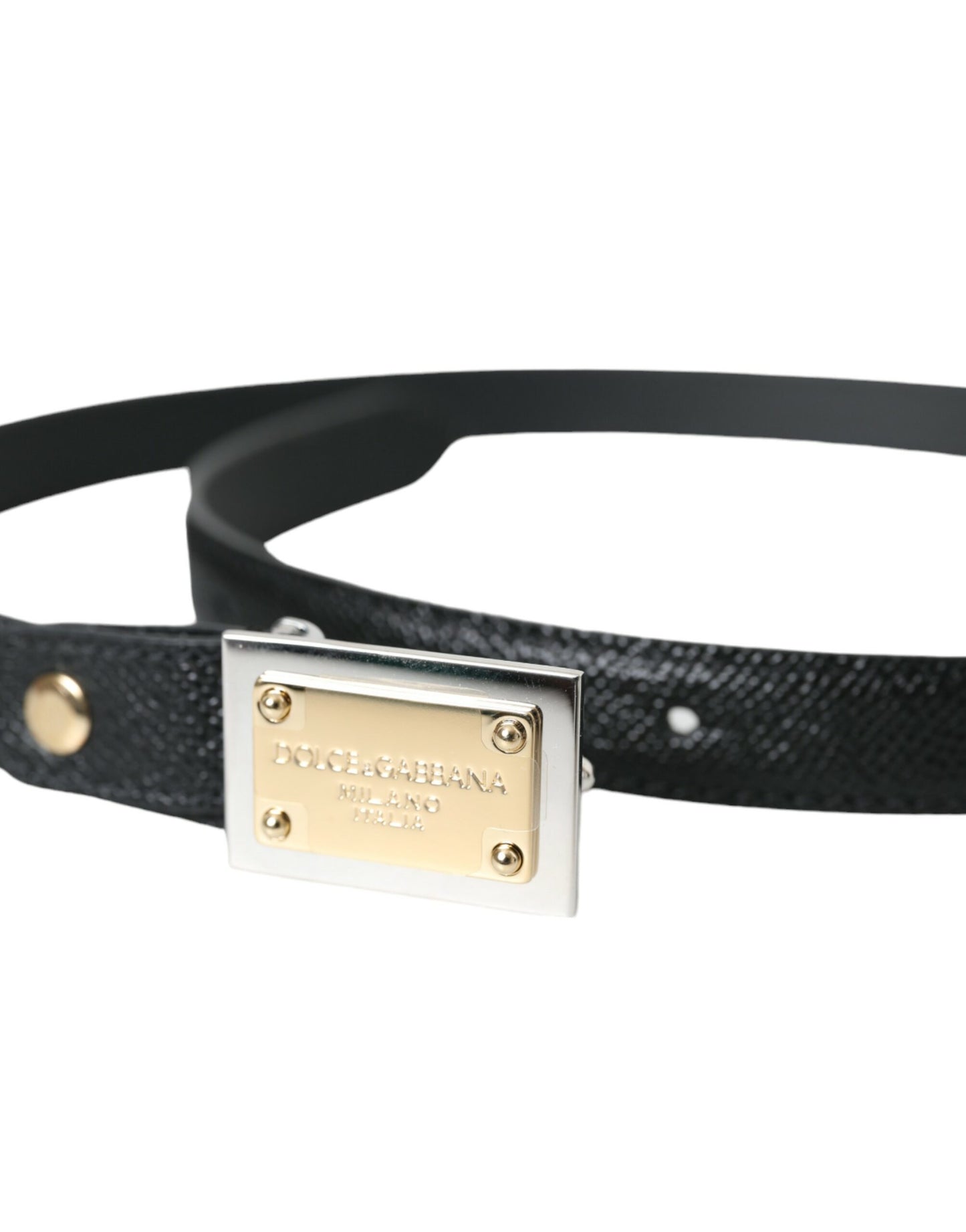 Dolce & Gabbana Black Leather Gold Square Metal Buckle Belt