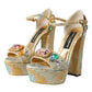 Dolce & Gabbana Gold Floral Jacquard Crystal Sandals Shoes