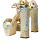 Dolce & Gabbana Gold Floral Jacquard Crystal Sandals Shoes