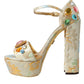 Dolce & Gabbana Gold Floral Jacquard Crystal Sandals Shoes