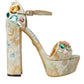 Dolce & Gabbana Gold Floral Jacquard Crystal Sandals Shoes