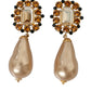 Dolce & Gabbana Gold Brass Crystal Faux Pearl Clip On Dangling Earrings