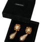 Dolce & Gabbana Gold Brass Crystal Faux Pearl Clip On Dangling Earrings